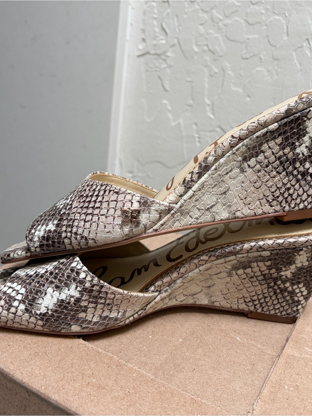 Sam Edelman Beige Snake-Print D'Orsay Wedges
